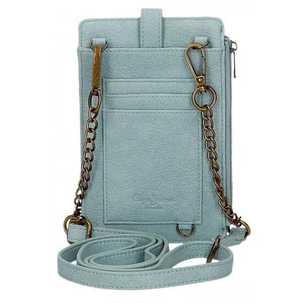 Geanta de telefon pentru femei Pepe Jeans Diane albastruCuloare albastruDimensiune 95x165 cmMaterial piele ecologicaCompartiment special pentru bacnote carduri monede telefonMultiple compartimentelungimea baretei este de aproximativ 75 cmInchidere cu fermoar  capsaSistem protectie card RFID sloturi card portmoneuGeanta poate fi transportata pe umar cu ajutorul bareteiStil casual si de zi cu 