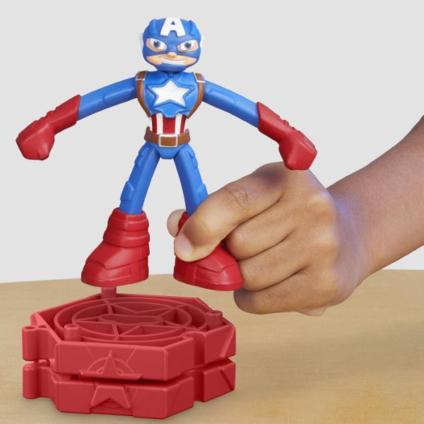 Potriviti imaginatia copiilor cu aceasta figura de actiune Play-Doh Marvel Figura de actiune flexibila de 10 si accesoriile Play-Doh le permit copiilor sa joace povesti epice Imagineaza-ti ca te lupti cu raufacatorii cu instrumente grozave si 2 cutii de compus de modelare Acest kit Play-Doh este excelent pentru cadouri pentru copii pentru fanii figurilor super-eroi activitatilor de arta si mestesuguri si jocului senzorial Acest pachet contine personajul Captain America