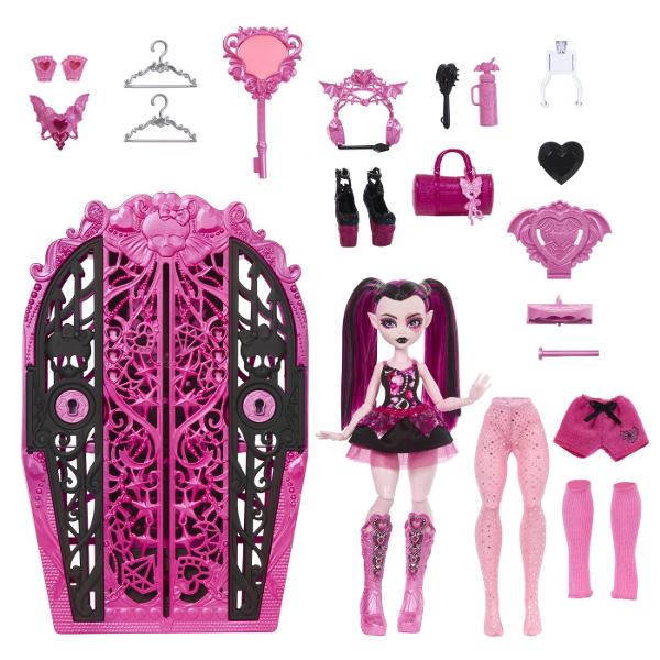 Descoperiti secretele din spatele usilor Monster High cu acest set de garderoba Thrilling Secrets Monster Mysteries Include tinute si accesorii pentru papusa Draculaura Draculaura trebuie sa faca spectacol dar nu se gaseste nicaieri Cautati indicii pentru a descoperi locatia sa si peste 19 surprize in 3 etape infricosatoare rezolvati deblocati dezvaluiti Pasul unu Utilizati tasta lupa pentru a vizualiza simbolurile de pe harta comorii Cand copiii deblocheaza usile dulapului vor gasi 