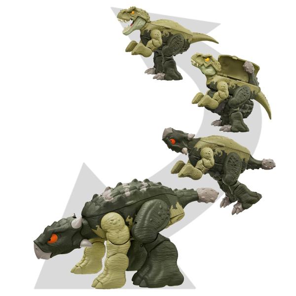 Aceste figurine Jurassic World Double Danger le ofera iubitorilor de dinozauri de doua ori mai mult entuziasm Erbivorele se transforma in carnivore iar inapoi in 11 pasi simpli Sunt disponibile 4 figuri diferite Tyrannosaurus Rex se transforma cu Ankylosaurus in 2 decoruri de design diferite Carnotaurus se transforma cu Stegosaurus si Baryonyx cu Parasaurolophus Caracteristicile specifice speciei sunt proiectate in o jucarie transformatoare grozava pentru copiii de la 6 ani in sus 