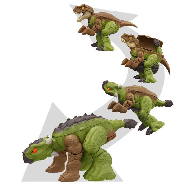 Aceste figurine Jurassic World Double Danger le ofera iubitorilor de dinozauri de doua ori mai mult entuziasm Erbivorele se transforma in carnivore iar inapoi in 11 pasi simpli Sunt disponibile 4 figuri diferite Tyrannosaurus Rex se transforma cu Ankylosaurus in 2 decoruri de design diferite Carnotaurus se transforma cu Stegosaurus si Baryonyx cu Parasaurolophus Caracteristicile specifice speciei sunt proiectate in o jucarie transformatoare grozava pentru copiii de la 6 ani in sus 