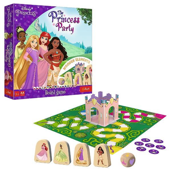 The Princess Party este un joc de societate pentru cei mai tineri care vor incanta orice mic fan al printeselor Disney Adu printesele la castel la timp pentru petrecere Jocul cooperativ invata cooperarea pentru atingerea unui scop comun dezvolta gandirea logica si abilitatile de planificare Jocul este destinat copiilor peste 3 ani Elemente mari din lemn in forma de zaruri si figurine piese care se potrivesc perfect in mainile mici Jocul este un cadou perfect pentru un copil mic de ziua 