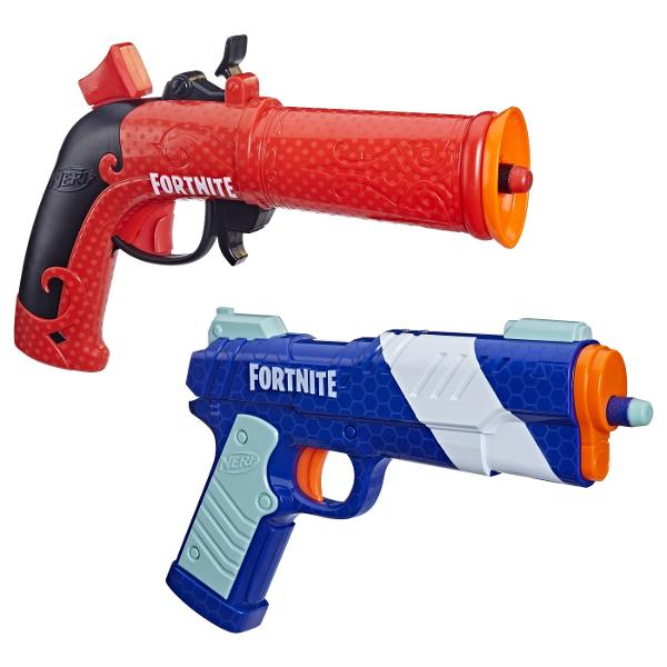 Acest super set Nerf Fortnite reuneste 2 blastere Nerf inspirate din echipamentul folosit in jocul Fortnite si 6 proiectile din spuma Nerf Elite Blasterul Flint-Knock are amorsare cu ciocan si trage un proiectil iar blasterul LP are amorsare cu tragere inapoi si elibereaza un proiectil Ambele blastere Nerf sunt usor de utilizat si gata de joaca in 3 pasi simpli &Icircncarcati frontal un proiectil amorsati si apasati pe tragaci Acum sunteti gata sa aduceti in realitate distractia din 