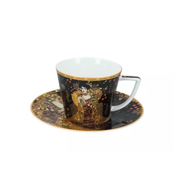Setul cu ceasc&259; de 230 ml &537;i can&259; de 400 ml din por&539;elan inspirat de celebra lucrare a lui Gustav Klimt – Adele Bloch-Bauer este un cadou rafinat &537;i elegant pentru iubitorii de art&259; Decorat cu detalii 