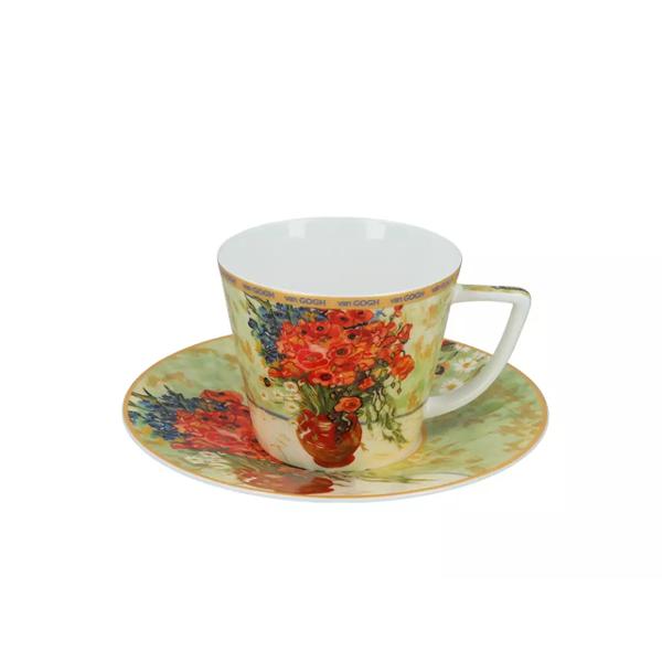 Setul cu ceasc&259; de 230 ml &537;i can&259; de 400 ml din por&539;elan inspirat de celebra lucrare a lui Vincent van Gogh – Maci ro&537;ii &537;i Margarete este o alegere perfect&259; pentru iubitorii de art&259; 