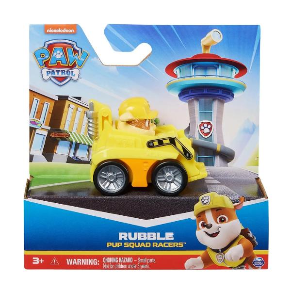Alearga spre misiunea de salvare cu pilotii din Patrula catelusilor Pup Squad Racers Fiecare masina de curse Pup Squad masoara 63 cm lungime si 5 cm inaltime astfel incat se potrivesc perfect in palma sau in buzunar fiind jucariile de dimensiuni perfecte pe care copiii le pot lua cu ei oriunde Fiecare catel din Patrula catelusilor este imbracat in uniforma autentica din filmul Patrula catelusilor cu urechile date pe spate astfel incat sa para ca alearga cu viteza maxima la fel ca in 