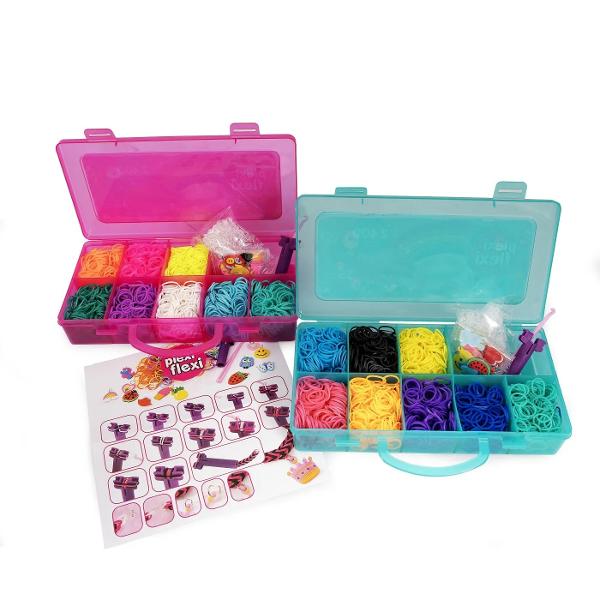 Trusa de artizanat intr-o cutie cu 2400 de elastice colorate si 15 modele diferite de accesorii pentru decorare Creati bratari unice si colorate inele si alte accesorii si faceti-le si mai impresionante prin adaugarea de accesorii colorate in modele unice Perfect pentru copiii care iubesc mestesugurile si vor sa isi exprime creativitatea Disponibila in 2 culori diferite si la moda ale carcasei cutia actioneaza ca un spatiu de depozitare si face mai usor pentru copil sa ia cu el toate 