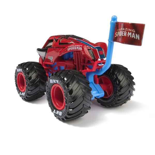 Paseste in universul plin de actiune in care Monster Jam huruie si supereroii Marvel se inalta Seria de camioane vopsite Marvel Monster Jam la scara 164 nu este doar o colectie Este un omagiu adus Universului Marvel Aceste camioane de tip monster truck inscriptionate cu simbolurile si culorile unor embleme precum Thor Captain America Iron Man Black Panther si Spider-Man aduc acasa spectacolul superputerilor si al cascadoriilor de pe stadion Cu anvelope autentice BKT si o caroserie cu 