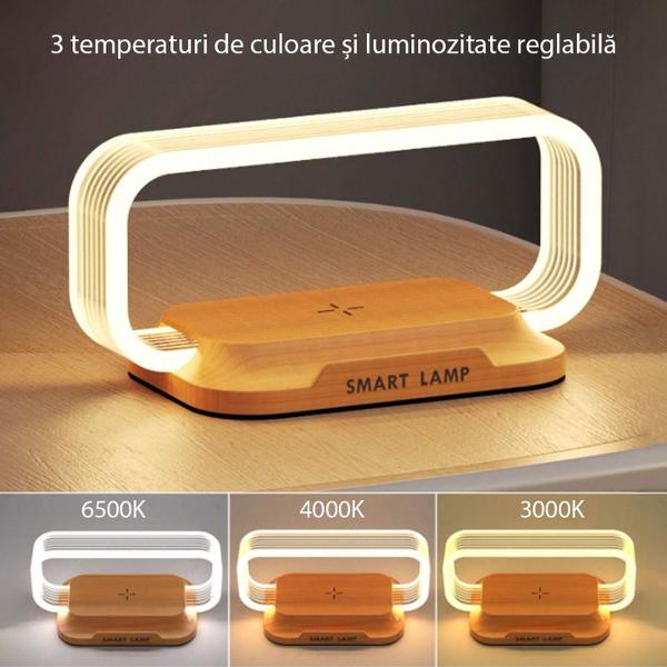 Lampa de noptiera cu incarcator wirless 10W LexiumIncarcare wireless;3 temperaturi de lumina;Reglare intensitate;Suport de telefon;Tensiune intrare 9V DC 2ADimensiune 150x77x72 mmLuminozitate 80 LmTemperaturi de culoare 3000K-4500K-6000KMaterial PMMAABS