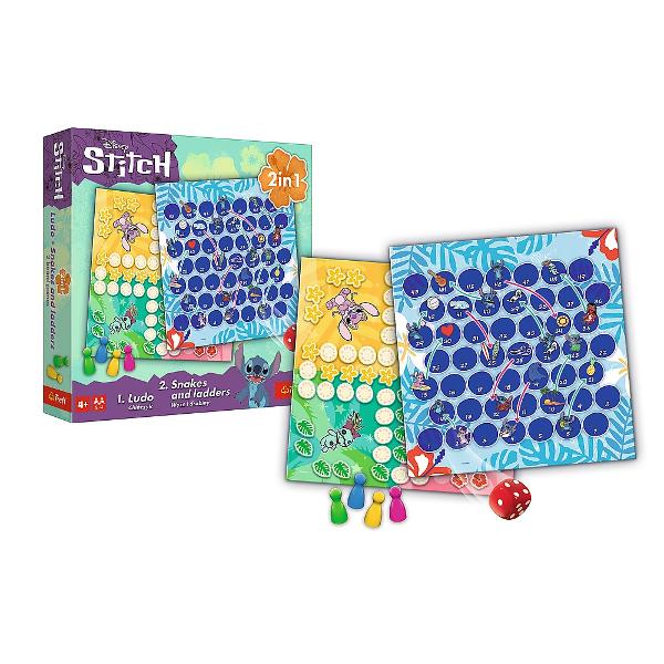 Disney Stitch 2in1 Ludo Serpisori &amp Scari este un joc de societate pentru intreaga familie Descopera distractia alaturi de personajul indragit Stitch in acest joc 2in1 care aduce impreuna doua dintre cele mai iubite jocuri clasice Ludo si Serpisori Scari Cu un design colorat si tematic inspirat din universul Disney acest joc este perfect pentru copii si familie 2 jocuri intr-unul singur pe o parte a tablei de joc se afla clasicul Ludo iar pe cealalta parte jocul Serpisori si Scari 