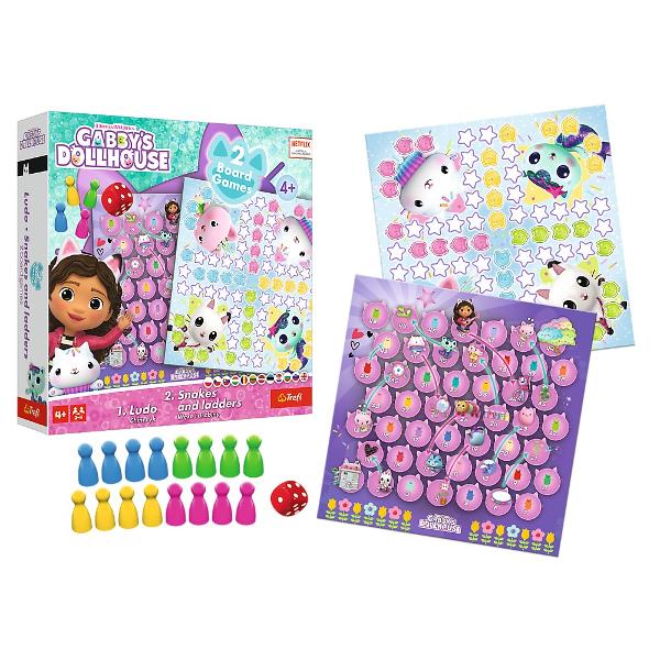 DreamWorks Gabby&39s House 2in1 Ludo si Serpisori &amp Scari Distractie dubla in lumea magica a lui Gabby Intra in universul fermecat al lui Gabby si al prietenilor ei cu acest joc de societate 2in1 care imbina doua dintre cele mai indragite jocuri clasice Ludo si Serpisori si Scari Cu un design vesel si plin de culoare inspirat din seria animata Gabby&rsquos Dollhouse de la DreamWorks acest joc este perfect pentru cei mici si pentru intreaga familie 2 jocuri clasice intr-unul 