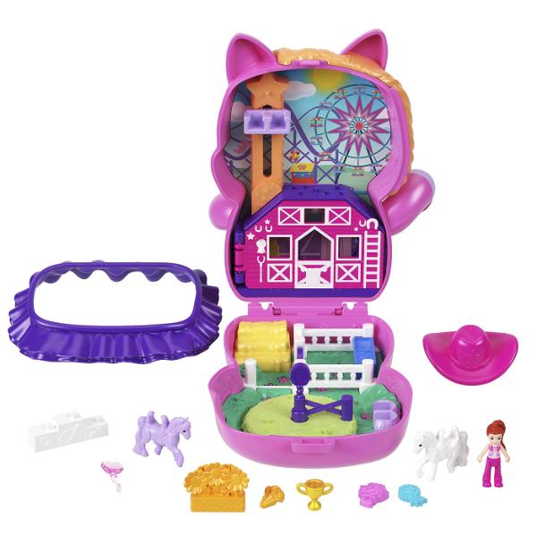 Gentutele Polly Pocket detin lumi mici cu surprize mari in interior pe care fetele si baietii le pot duce oriunde Fiecare jucarie portabila prezinta la exterior o forma adorabila de animal cu un detaliu de joaca interactiv cei mici pot combina accesoriile pentru a ingriji animalul de cate ori doresc Cand au terminat de decorat exteriorul copiii pot deschide carcasa pentru a dezvalui o papusa mai multe functii de joaca din mers si mai mult de 10 accesorii Arunca o petrecere de pijama pentru 