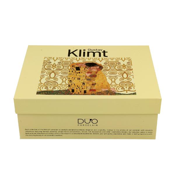 Set cu dou&259; ce&537;ti de espresso de 110 ml cu farfurioare THE KISS ECRU inspirate de Gustav Klimt parte a seriei Art Gallery  realizate din por&539;elan de calitate superioara caracterizate printr-o culoare alb-crem elegant&259; &537;i natural&259; cu o str&259;lucire delicat&259; precum &537;i o durabilitate excep&539;ional&259;Setul este decorat cu o reproducere a 