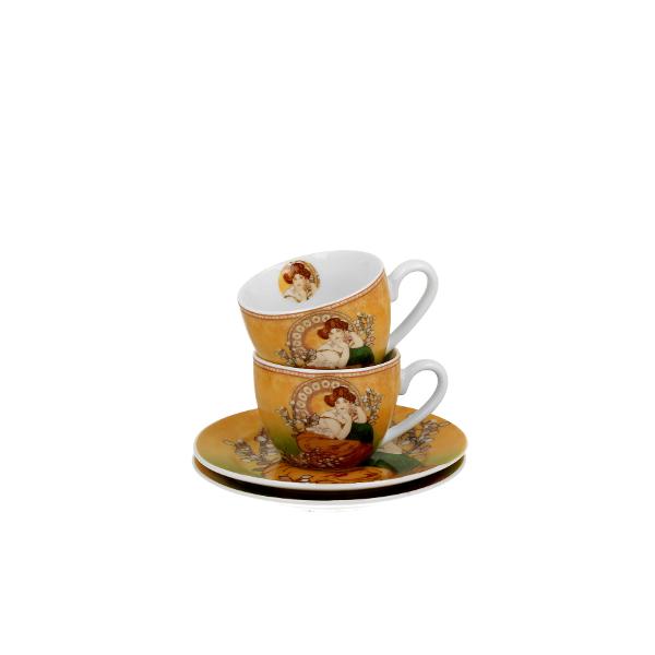 Set cu dou&259; ce&537;ti de espresso cu farfurioare TOPAZ inspirate de A Mucha parte a seriei Art Gallery  realizat din por&539;elan de calitate superioar&259; caracterizate printr-o culoare alb-crem elegant&259; &537;i natural&259; cu o str&259;lucire delicat&259; precum &537;i o durabilitate excep&539;ional&259;Setul este decorat cu o reproducere a 