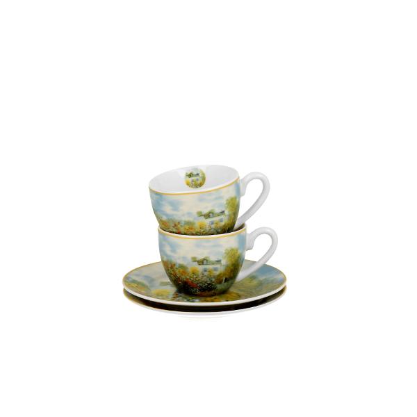 Set cu dou&259; ce&537;ti de espresso cu farfurioare THE GARDEN AT ARGENTEUIL inspirate de C Monet parte a seriei Art Gallery  realizate din por&539;elan de calitate superioar&259; caracterizate printr-o culoare alb-crem elegant&259; &537;i natural&259; cu o str&259;lucire delicat&259; precum &537;i o durabilitate excep&539;ional&259;Setul este decorat cu o reproducere a tabloului 