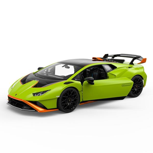 Copilul dumneavoastra se poate juca in voie cu masina cu telecomanda Lamborghini Huracan STO verde scara 1 la 14 oferita de brandul international Rastar Nicio cursa nu este imposibil de castigat cu acesta masinuta replica oficiala cu licenta a modelului original construita cu mare atentie la detalii Masinuta are proportiile ideale pentru momente pline de distractie si amuzamentMasinuta functioneaza pe frecventa de 24GAlimentarea se face astfel  pentru masinuta sunt necesare 5 baterii 