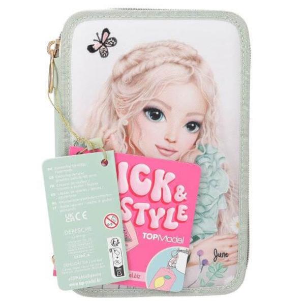 Penar Triplu Echipat TOPModel Summer Feeling – Verde Salvie cu BroderiePenarul triplu TOPModel Summer Feeling impresioneaza prin designul sau romantic in nuante de verde salvie decorat cu un model floral delicat si fluturi dintre care unele detalii sunt brodate pentru un efect deosebitCele trei compartimente sunt complet echipate si ofera tot ce este necesar pentru scoala sau activitati creative18 creioane colorate18 