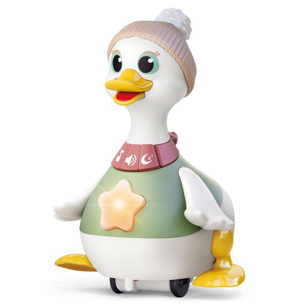 Jucarie interactiva cu mama si pui de rata Varsta recomandata de utilizare este 6-36 luni Descopera magia jocului interactiv cu setul de la Hola special creat pentru a stimula curiozitatea si dezvoltarea armonioasa a bebelusilor Setul include o rata mama si un pui adorabil amandoi purtand caciulite simpatice gata sa ii insoteasca pe cei mici in aventuri distractive Caracteristici principale 2 moduri de joaca Modul de mers cu balans si modul de urmarire pentru incurajarea miscarii si a 