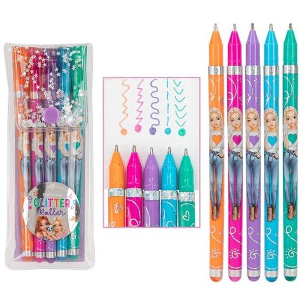 Distrac&539;ie la scris &537;i colorat cu pixurile cu sclipici de la TOPModel &icirc;n portocaliu roz violet albastru &537;i verde Ambalate &icirc;ntr-o pung&259; transparent&259; cu confetti holografice argintii pe clap&259; Rezervele nu sunt schimbabile&nbsp;