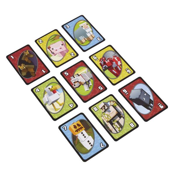 Descopera un joc de carti clasic intr-o versiune plina de aventura cu UNO Minecraft Inspirat din lumea pixelata a jocului Minecraft acest set aduce impreuna personajele preferate si regulile amuzante ale jocului UNO Jucatorii trebuie sa potriveasca cartile dupa culoare sau numar si sa foloseasca cartile speciale pentru a-si incurca adversarii Pachetul include si o regula exclusiva inspirata din Minecraft care adauga un plus de strategie si distractie fiecarei partide Perfect pentru fanii 