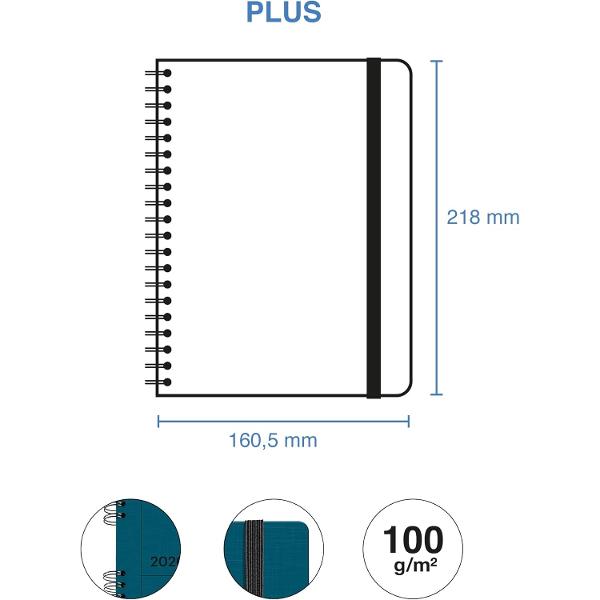 Agenda cu spira Miquelrius Plus 164x218 mm datata zilnic Navy Back to Basics MR34558