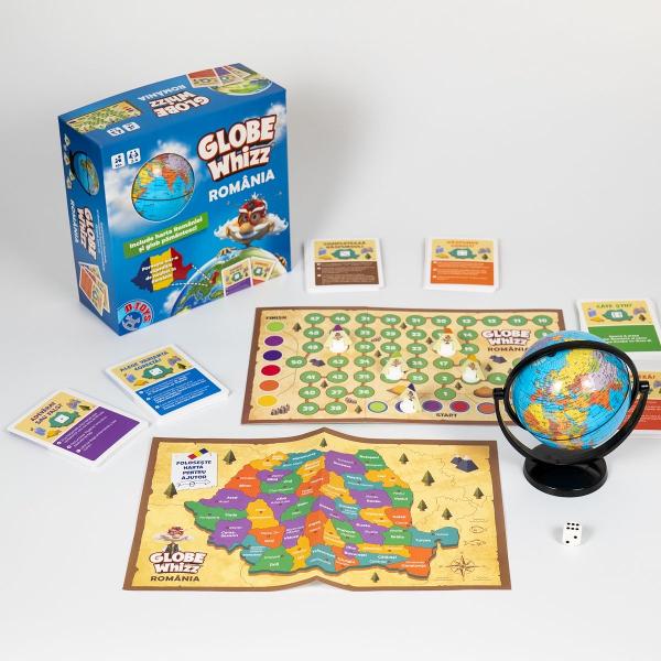 &Icirc;nva&539;&259; geografia &539;&259;rii tale precum &537;i multe alte no&539;iuni interesante de cultur&259; general&259; cu Globe Whizz Rom&acirc;nia Descoper&259; un joc de societate antrenant &537;i educativ ideal de jucat &icirc;n familie sau cu prieteniiJocul con&539;ine 128 de c&259;r&539;i de joc &icirc;n care vei g&259;si peste 330 de &icirc;ntreb&259;ri de tip quizz cu r&259;spunsuri &537;i explica&539;ii din domenii diverse 