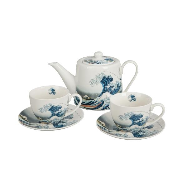 Set din portelan cu ceainic 900 ml si 2 cesti 270 ml Hokusai Marele Val 5973515