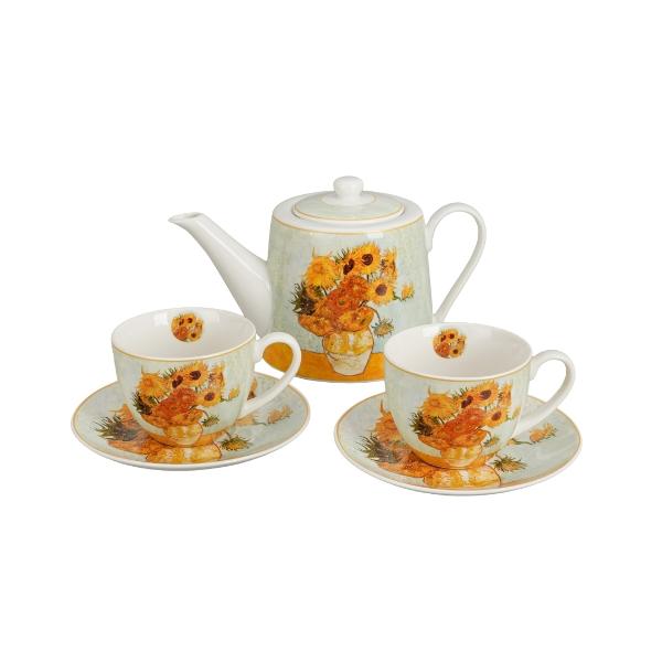 Set din portelan cu ceainic 900 ml si 2 cesti 270 ml Van Gogh Sunflowers 5973478