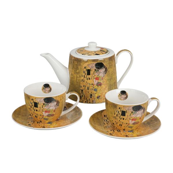 Acest set elegant &197;&159;i rafinat transform&196;&131; ritualul ceaiului într&226;&128;&145;o experien&197;&163;&196;&131; plin&196;&131; de stil &200;&153;i art&196;&131; Setul include un ceainic cu infuzor din inox ideal pentru prepararea ceaiului precum &197;&159;i dou&196;&131; c&196;&131;ni cu farfurioare toate decorate cu motive inspirate din celebrul tablou „The Kiss”p data-start518 