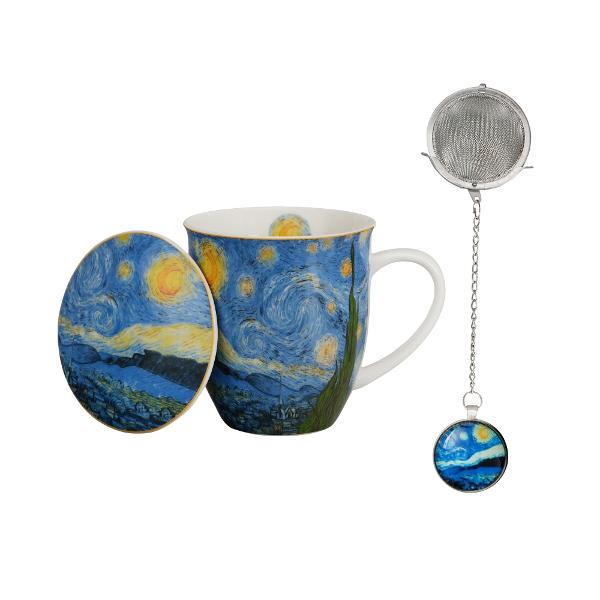 Aceast&259; can&259; cu infuzor aduce magia &351;i farmecul nop&355;ii &icirc;nstelate direct &icirc;n pauza ta de ceai sau cafea Decorat&259; cu un design inspirat de &bdquo;The Starry Night&rdquo; imprimarea surprinde cerul nocturn plin de v&acirc;rtejuri albastre &351;i stele luminoase &mdash; fiecare &icirc;nghi&539;itur&259; devine un moment artisticCana este fabricat&259; din por&539;elan fin cu un 