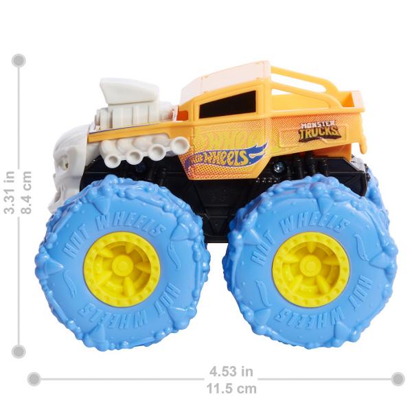 Zdrobiti concurenta cu acest asortiment de vehicule monster truck Hot Wheels Twisted Tredz la scara 143 monstruoase cu sasiuri cu tematica de creatura Motorul cu frictiune cu actiune de tragere inapoi si eliberare lanseaza aceste vehicule feroce peste obstacole si teren cu o deplasare inainte care rupe pamantul Accelerati si eliberati vehiculele de neoprit Mega Wrex Bone Shaker Rodger Dodger sau Marvel Hulk pentru busituri si lovituri Fiecare Monster Truck are cauciucuri GIGANT stilizate 