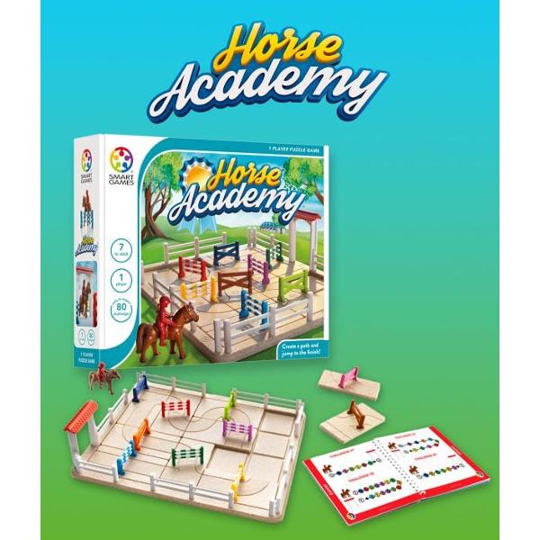 Smart Games - Horse Academy joc de logic&259; cu 80 de provoc&259;riHorse Academy este un joc de logic&259; cu tematic&259; de s&259;rituri peste obstacole care propune 80 de provoc&259;ri cu dificultate progresiv&259; Fiecare prob&259; testeaz&259; aten&539;ia &537;i g&acirc;ndirea strategic&259; a copiilor Potrivit pentru copii de 7 aniJocul se desf&259;&537;oar&259; pe o tabl&259; special&259; unde copilul alege o provocare din c&259;rticica 