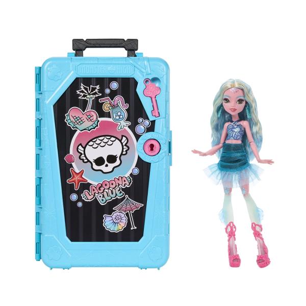 Descopera universul plin de mister si stil din colectia Monster High Skulltimate Secrets cu papusa Lagoona Blue intr-o editie speciala cu surpriza Setul include peste 19 surprize si ofera mai mult de 125 de combinatii de styling permitand personalizarea completa a tinutelor si accesoriilor Copilul poate debloca compartimentele secrete cu ajutorul cheii incluse dezvaluind haine accesorii si elemente tematice inspirate din atmosfera exotica a oazei Papusa impresioneaza prin parul lung in 