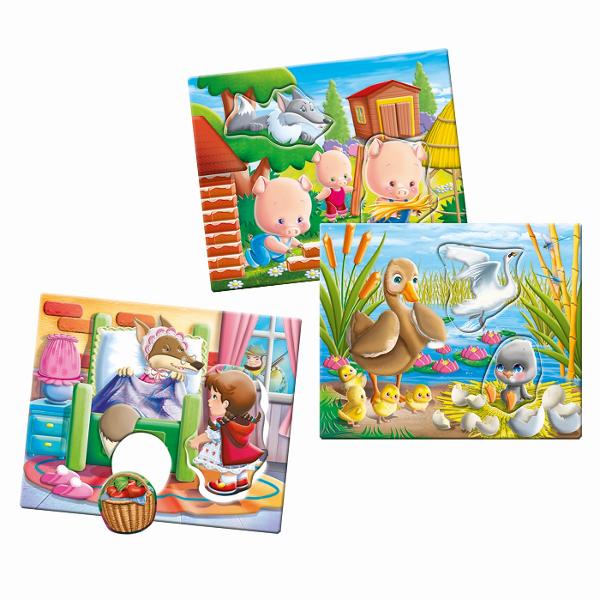 Invata copiii cele mai dulci povesti si personajele lor prin imagini frumoase Jocul contine cartonase colorate de dimensiuni mari fiind usor de inteles si extrem de durabile Prin joc copilul isi exercita concomitent abilitatile motorii logica si spiritual de observatie Varsta recomandata 2 ani