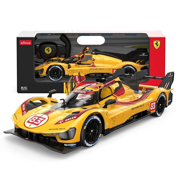 Copilul dumneavoastra se poate juca in voie cu masina cu telecomanda Ferrari 499P N83 GALBEN scara 1 la 14 oferita de brandul international Rastar Nicio cursa nu este imposibil de castigat cu acesta masinuta replica oficiala cu licenta a modelului original construita cu mare atentie la detalii Masinuta are proportiile ideale pentru momente pline de distractie si amuzament Masinuta functioneaza pe frecventa de 24GAlimentarea se face astfel  pentru masinuta sunt necesare 5 baterii tip AA 