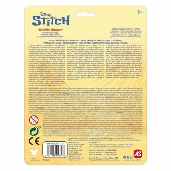Pistol pentru baloane de sapun Disney Stitch ideal pentru distractie usoara si rapida in aer liber Acest bubble blower are un design atractiv inspirat din universul Stitch si este foarte simplu de utilizat fiind potrivit chiar si pentru copiii mai mici Functioneaza mecanic fara baterii astfel incat copiii pot crea baloane de sapun printr-o simpla apasa fara nevoie de alimentare electrica Setul include si un recipient cu solutie pentru baloane gata de utilizare imediata Forma ergonomica 