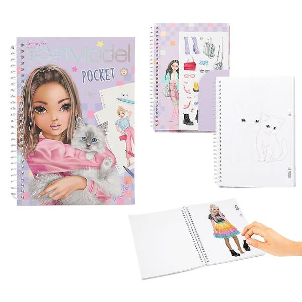 Modele cool &icirc;ntr-un format practic Cartea de colorat TOPModel Pocket cu copert&259; str&259;lucitoare are 120 de pagini cu figurine care pot fi create cu imagina&539;ie &537;i culori Include 1 foaie cu stickere cu accesorii la mod&259;