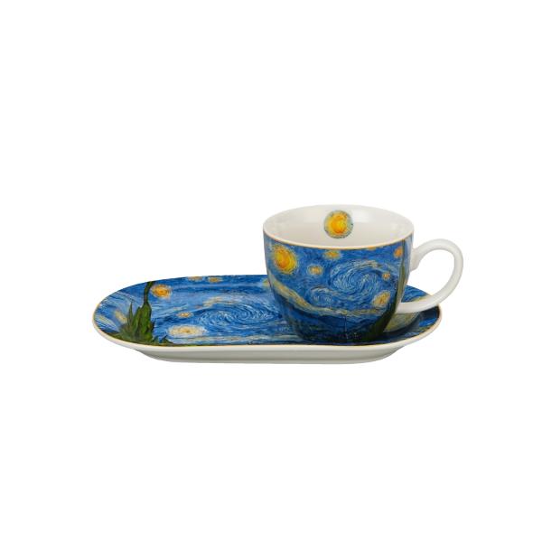 Set de mic dejun - cea&537;c&259; jumbo &537;i farfurie lung&259;&nbsp;&nbsp;STARRY NIGHT inspirat de Van Gogh&nbsp;&nbsp;din&nbsp; colec&539;ia&nbsp;Art Gallery&nbsp;&nbsp; Acest produs este fabricat din por&539;elan de calitate superioara un material cunoscut pentru durabilitatea sa excelent&259; &537;i aspectul lucios 