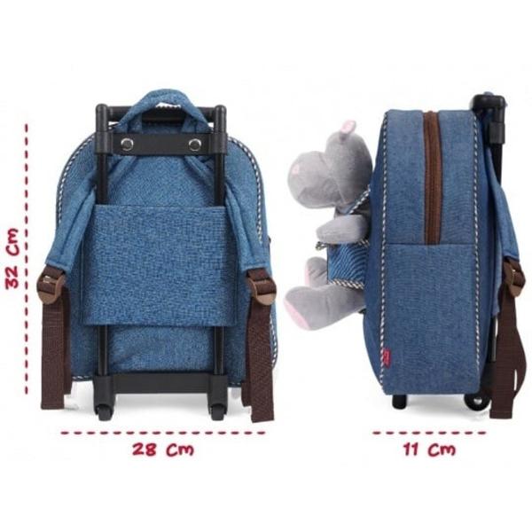 Ghiozdanul troller Perletti modelul Hipopotam Holly este conceput sa aduca zambete si confort in viata copiilor Cu un design adorabil si functional acest ghiozdan este ideal pentru a transporta rechizitele scolare sau obiectele preferate in timpul calatoriilor sau plimbarilor&nbsp;Caracteristici SpecialeDimensiuni 32 cm inaltime 28 cm latime 11 cm adancimeMaterial Textil denim de calitate usor de curatatHipopotam 