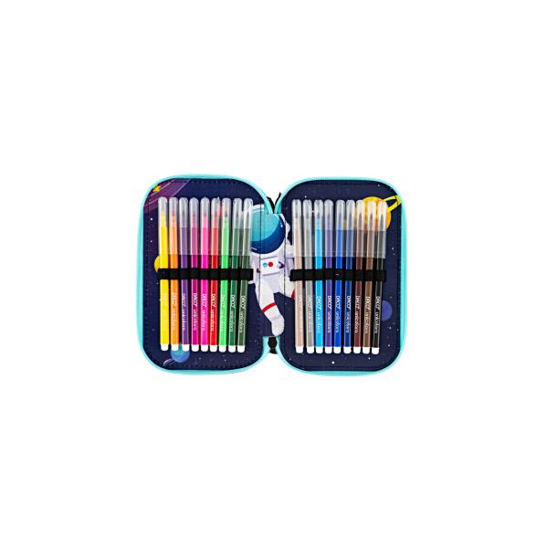 Penar &537;colar triplu echipat DACO &ndash; model Cosmos 3 compartimente 46 piese inclusePenarul &537;colar&nbsp;DACO &ndash; Cosmos&nbsp;aduce universul mai aproape de tine printr-un design spectaculos cu astronaut planete &537;i stele Ideal pentru copiii pasiona&539;i de spa&539;iu &537;i aventur&259; acest penar 