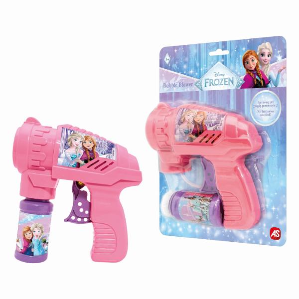 Pistol pentru baloane de sapun Disney Frozen ideal pentru copiii care adora joaca in aer liber si personajele Elsa si Anna Introdu flaconul cu solutie in pistolul pentru baloane apasa pe tragaci si creeaza mii de baloane de sapun intr-un mod simplu si distractiv Functioneaza fara baterii fiind usor de utilizat oriunde Setul include un flacon cu 56 ml de solutie pentru baloane gata de folosire Design colorat inspirat din universul Frozen perfect pentru joaca petreceri sau activitati in 