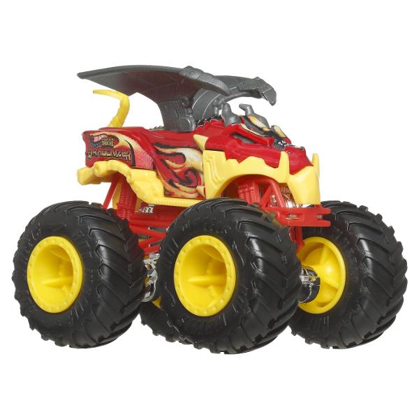Colectioneaza masinutele Hot Wheeels gigantice pentru numeroase cascadorii Striviti competitia cu masinuta de baza 164 are motoare puternice de frecare si actiuni feroce pe roti acesti monstri sunt de neoprit Fiecare se vinde separat in functie de disponibilitate Culorile si decoratiunile pot varia Acest pachet contine personajul Dragonizer