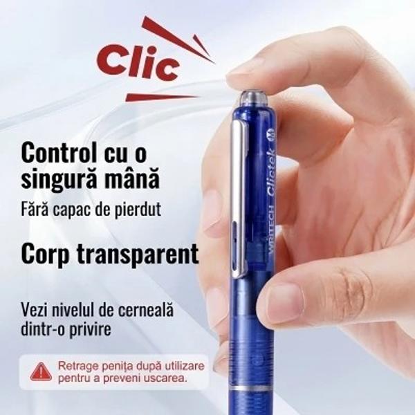 Stiloul retractabil Writech &icirc;mbin&259; elegan&539;a &537;i func&539;ionalitatea modern&259; &icirc;ntr-un instrument de scris premium ideal at&acirc;t pentru &537;coal&259; c&acirc;t &537;i pentru birou Designul retractabil inovator ofer&259; confort sporit &icirc;n utilizare &537;i elimin&259; grija pierderii capaculuiPrev&259;zut cu mecanism tip click silen&539;ios stiloul permite utilizarea rapid&259; &537;i practic&259; printr-o simpl&259; 