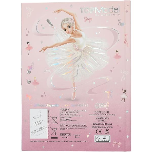 Jurnal pentru fete cu sunetul &bdquo;Simfonie&rdquo; care atunci c&acirc;nd este deschis se deschide timp de aproximativ 20 de secundeDesign TOPModel Ballet de Depesche - &Icirc;n roz cu motiv magic de balerin&259;span 