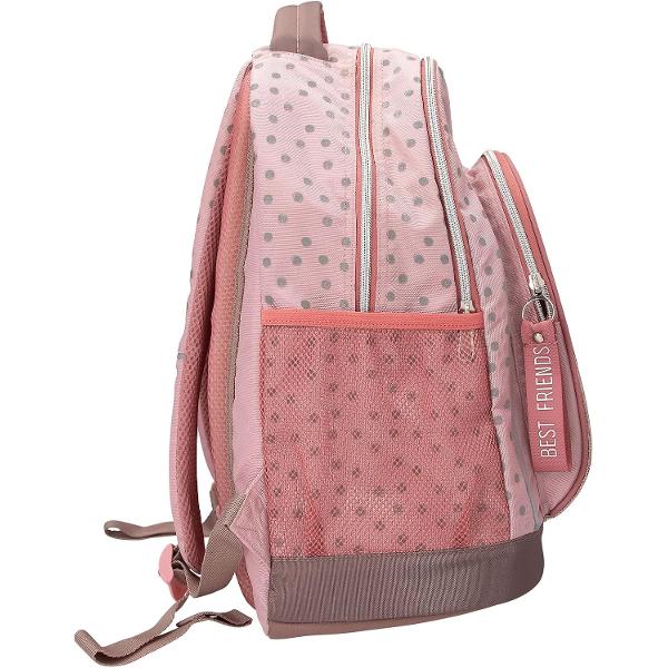 Rucsac pentru fete la &537;coal&259; timp liber c&259;l&259;torii &537;i via&539;a de zi cu ziDesign TOPModel Dots de la Depesche &ndash; &icirc;n roz cu motiv de model model cu buline &537;i sclipicispan 