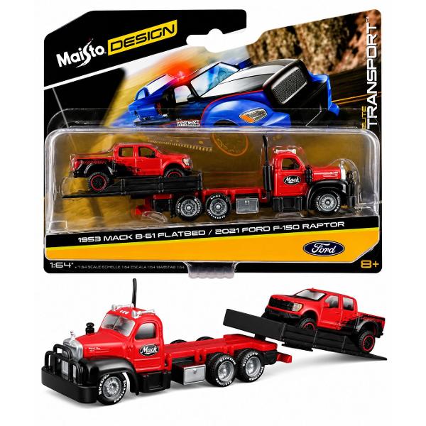 Set Elite Transport Camion Transportator si Masinuta Metalica scara 1 la 64 conceput pentru colectionari si pasionatii de vehicule clasice dar si pentru copii care apreciaza jocul realist Include un camion de tractare si un autoturism ambele realizate din metal cu elemente din plastic pentru un echilibru optim intre rezistenta si detaliu Modelul impresioneaza prin finisaje atent realizate detalii autentice si elemente functionale care reproduc fidel scenarii reale de transport si 