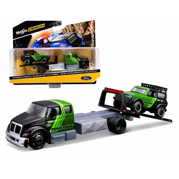Set Elite Transport Camion Transportator si Masinuta Metalica scara 1 la 64 conceput pentru colectionari si pasionatii de vehicule clasice dar si pentru copii care apreciaza jocul realist Include un camion de tractare si un autoturism ambele realizate din metal cu elemente din plastic pentru un echilibru optim intre rezistenta si detaliu Modelul impresioneaza prin finisaje atent realizate detalii autentice si elemente functionale care reproduc fidel scenarii reale de transport si 