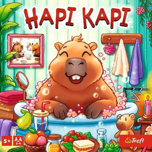 Hapi Kapi este un joc de societate vesel in care fiecare jucator trebuie sa aiba grija de propria capibara oferindu-i mancare ingrijire distractie si companie Jucatorii deplaseaza pionul capibara pe tabla de joc colecteaza jetoane si le schimba pentru carti de ingrijire Castiga primul jucator care aduna 4 carti diferite cate una din fiecare categorie Jocul incurajeaza gandirea strategica capacitatea de analiza si intelegerea emotiilor oferind o activitate placuta pentru intreaga 