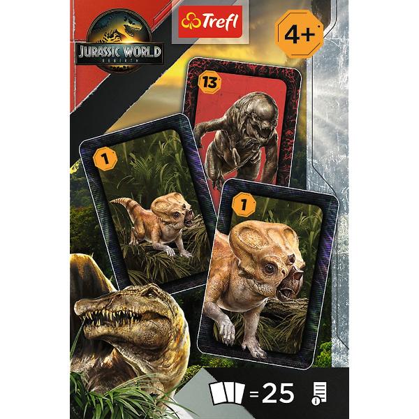 Joc de carti inspirat din universul Jurassic World este o alegere ideala pentru copii care iubesc dinozaurii si jocurile rapide de strategie Setul contine 25 de carti ilustrate cu personaje si creaturi preistorice oferind o experienta de joc dinamica si usor de inteles Cartile sunt realizate din carton rezistent cu grafica atractiva si culori intense fiind potrivite pentru joaca repetata Jocul contribuie la dezvoltarea atentiei memoriei si gandirii logice fiind potrivit pentru sesiuni de 
