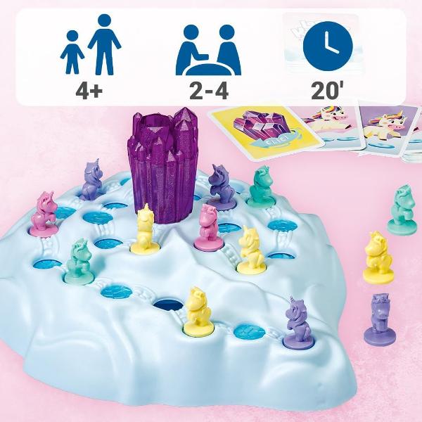 Jocul Unicorn Lotti Karotti O cursa palpitanta a unicornilor catre cristalul magic Care dintre ei va dobandi puteri magice Unicornilor le revine sarcina de a strabate norii pufosi insa pe drum ii asteapta numeroase surprize Din cand in cand cristalul magic se roteste iar pe tabla apar gauri in care pot cadea figurinele jucatorilor Castiga jucatorul care ajunge primul pe varf cu unul dintre unicornii sai Configuratia tablei se schimba la fiecare tura iar mecanica unica a jocului face ca 